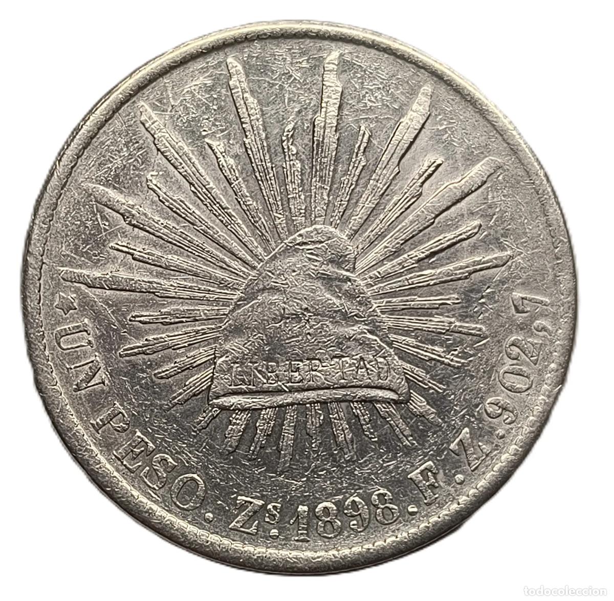 Monedas antiguas de Am&eacute;rica: 1 Peso Zacatecas 1898 FZ
