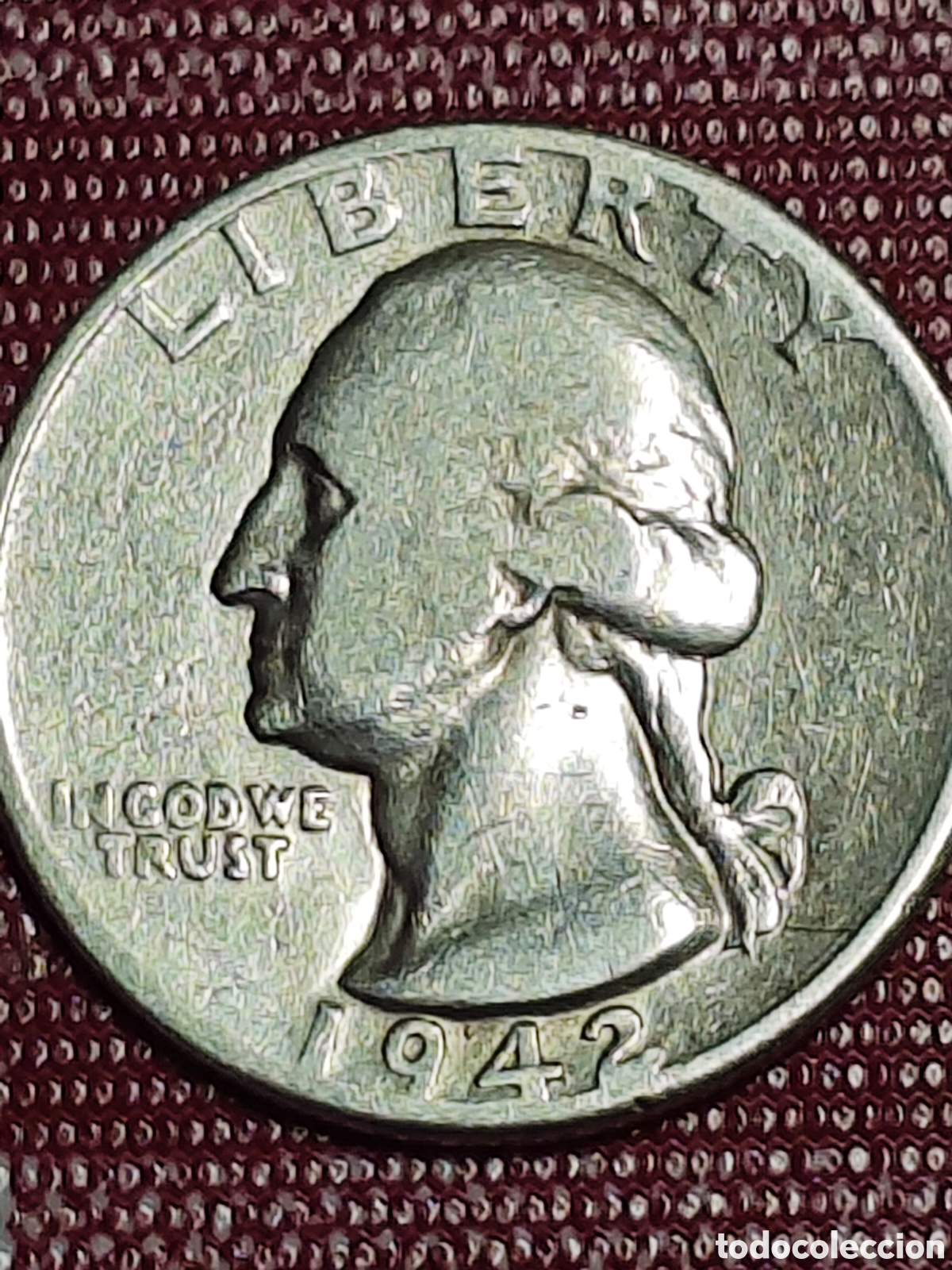 Monedas antiguas de Am&eacute;rica: Moneda 1/4 dolar 1942 plata - Foto 2