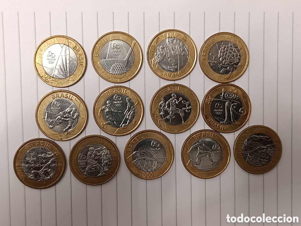 Moedas antigas da Am&eacute;rica: Lote 13 monedas 1 real Brasil JJOO R&iacute;o 2016