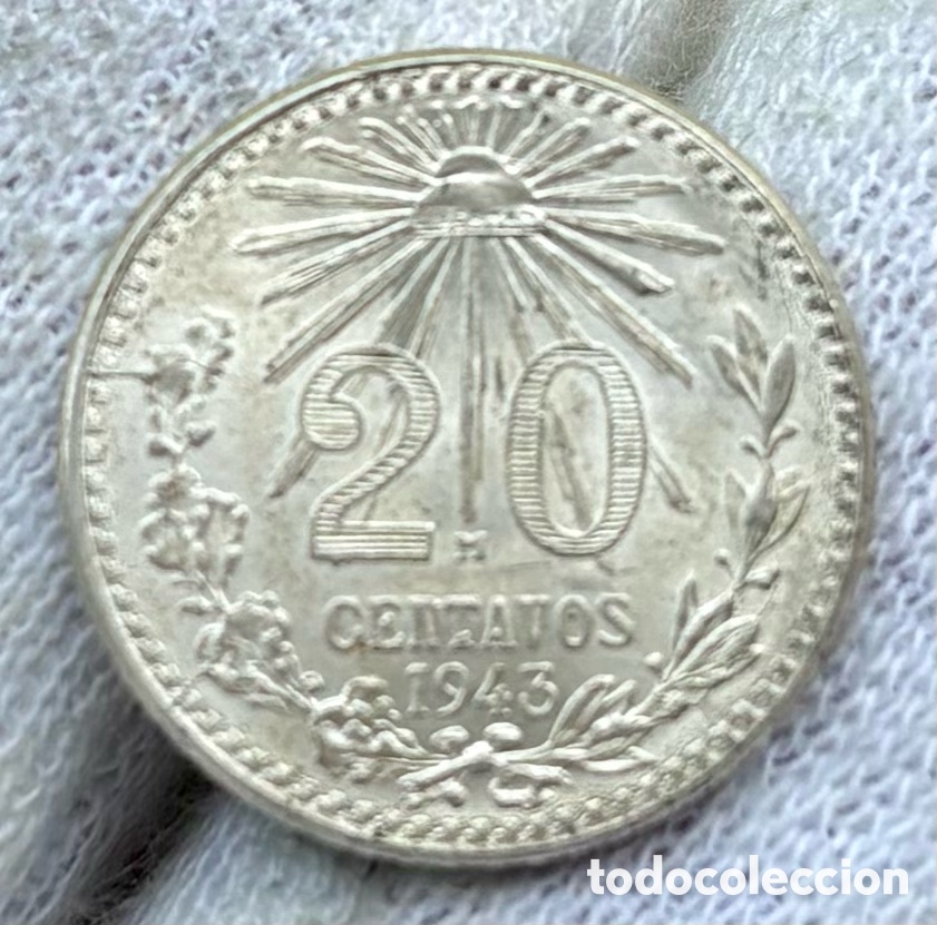 Monedas antiguas de Am&eacute;rica: Moneda PLATA M&Eacute;XICO 20 Centavos 1943 - Foto 1