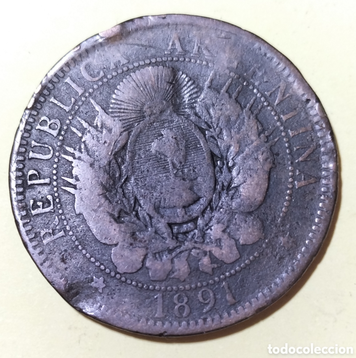Monedas antiguas de Am&eacute;rica: Moneda 2 Centavos 1891 Argentina. - Foto 1