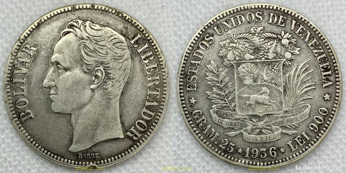 Monedas antiguas de Am&eacute;rica: 3251 VENEZUELA 1936 VENEZUELA 5 BOLIVARES 1936