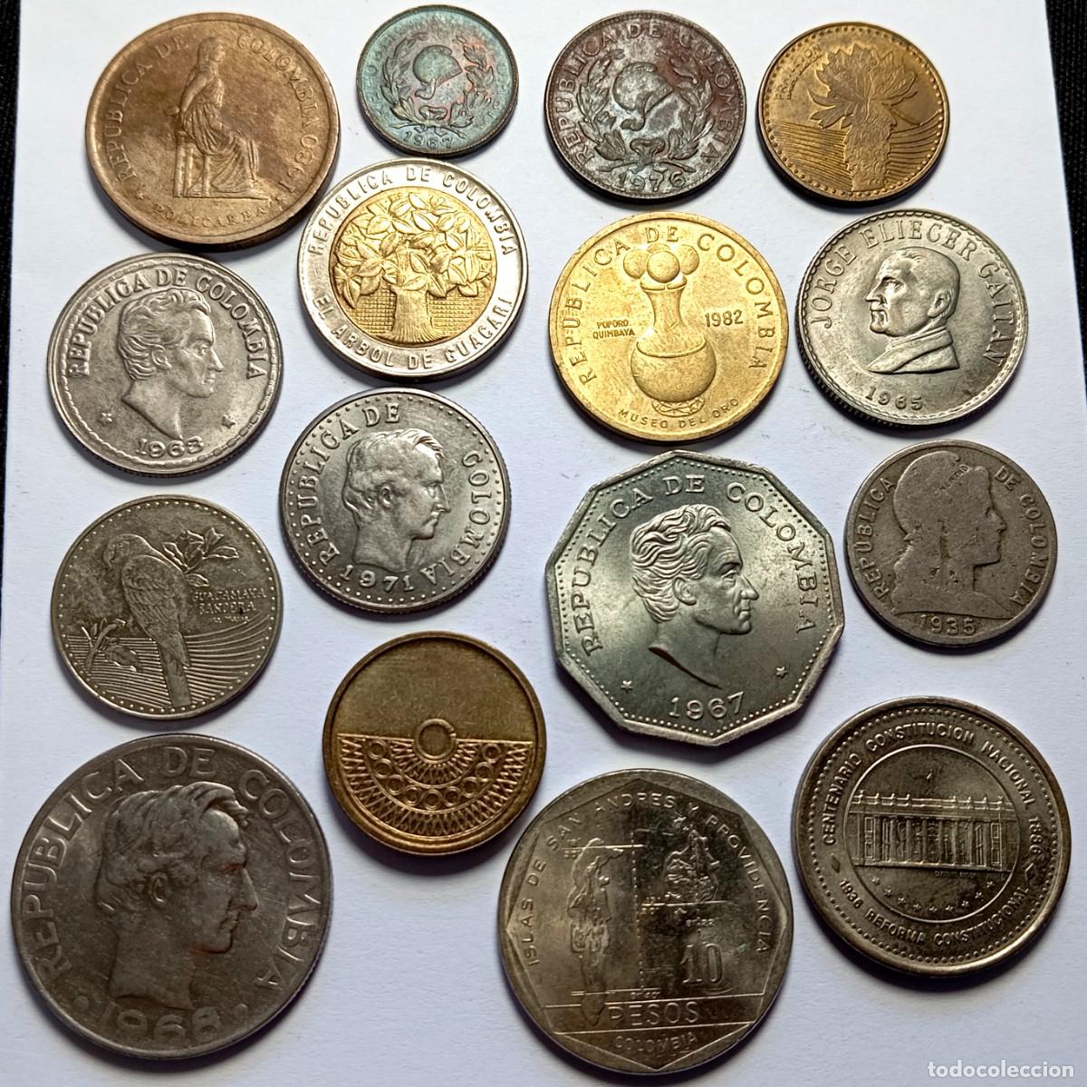 Monedas antiguas de Am&eacute;rica: ⚜️ K02 086. Colombia. Lote de 16 monedas diferentes. 102 g