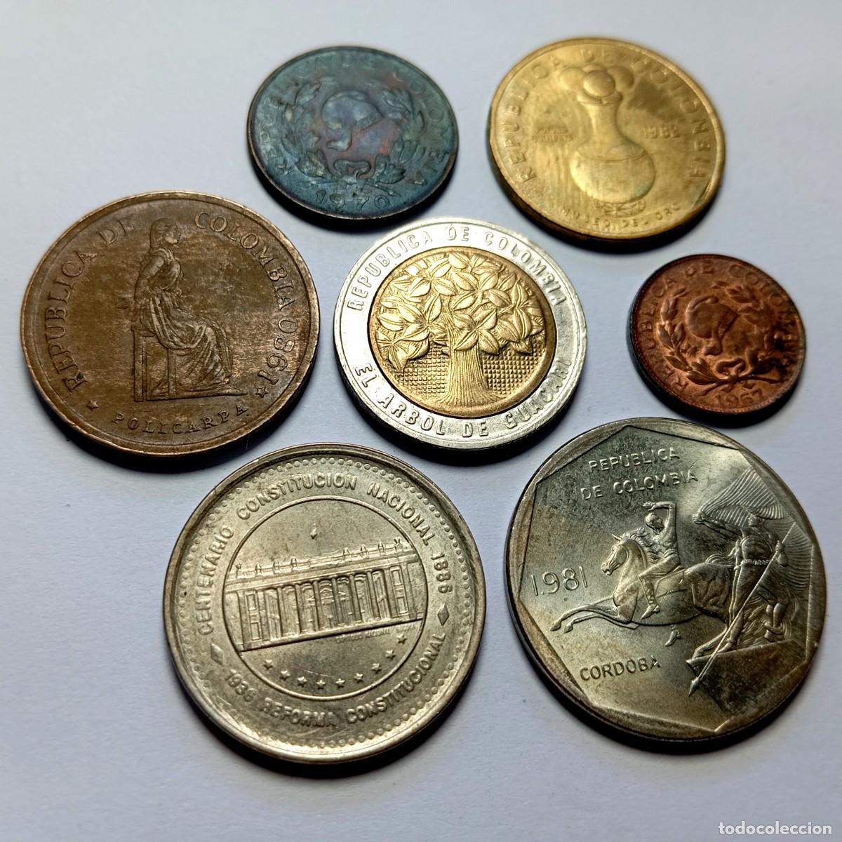 Monedas antiguas de Am&eacute;rica: ⚜️ K02 085. Colombia. Lote de 7 monedas diferentes. 46 g
