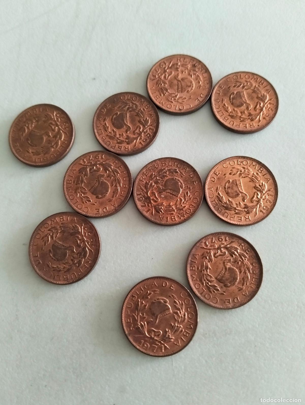 Monedas antiguas de Am&eacute;rica: LOTE 10 MONEDAS 1 CENTAVO A&Ntilde;O 1971, REPUBLICA DE COLOMBIA