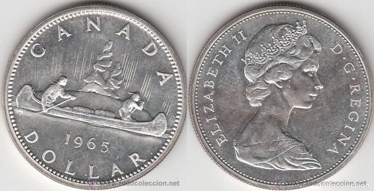 Monedas antiguas de Am&eacute;rica: CANADA 1965 - 1$ SILVER DOLLAR - 1 DOLAR DE PLATA - CANOA KM # 64.1