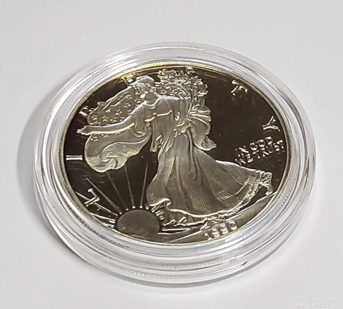 Monedas antiguas de Am&eacute;rica: 1 D&Oacute;LAR de PLATA de ESTADOS UNIDOS de 1990.ES 1 ONZA PLATA PURA 999.PROOF