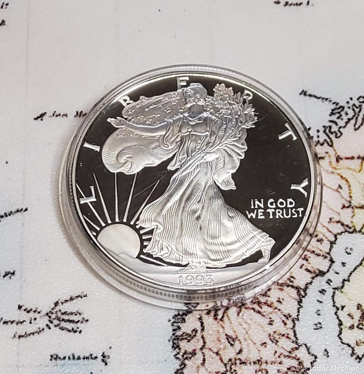 Monedas antiguas de Am&eacute;rica: 1 D&Oacute;LAR de PLATA de ESTADOS UNIDOS de 1993-P.ES 1 ONZA PLATA PURA 9999.PROOF