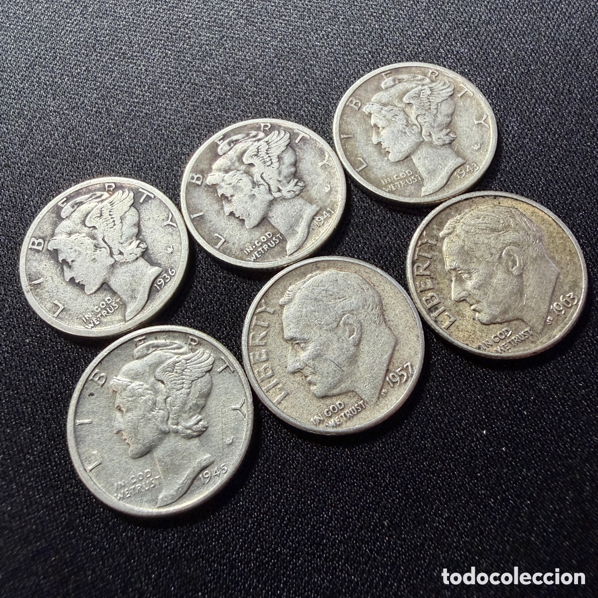Monedas antiguas de Am&eacute;rica: Lote 6 Dimes Estados Unidos
