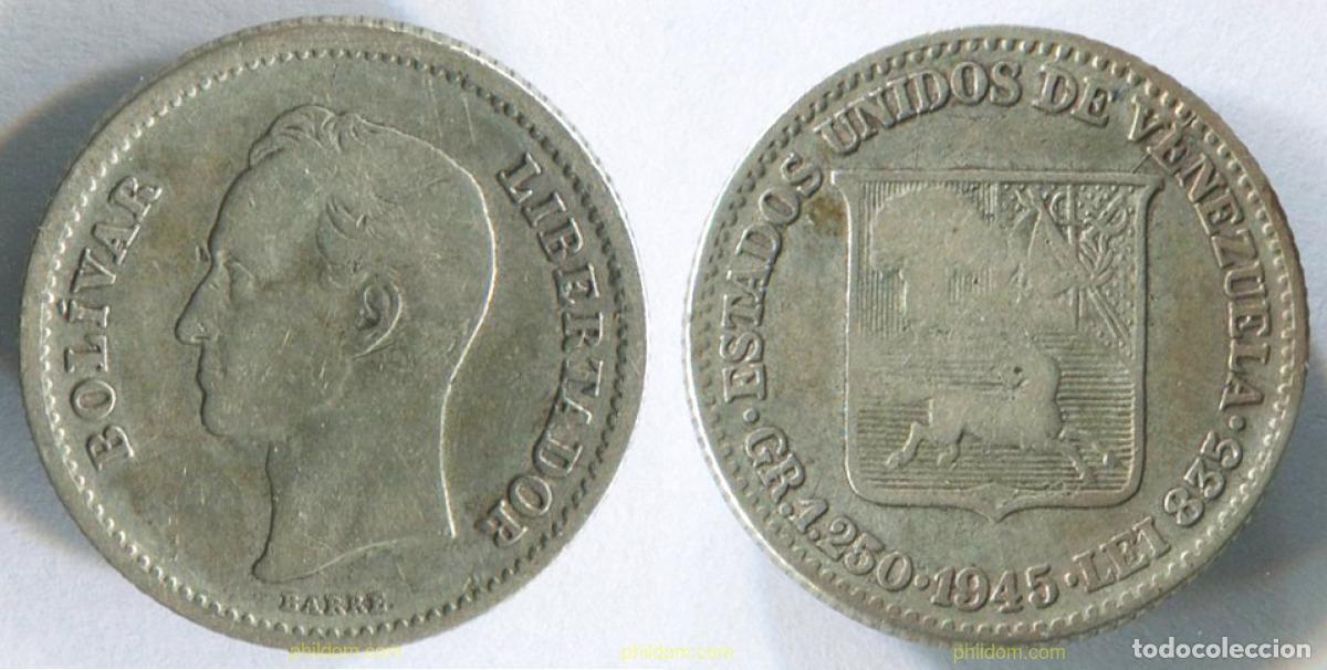 Monedas antiguas de Am&eacute;rica: 3037 VENEZUELA 1945 VENEZUELA 1/4 BOL&Iacute;VAR 1945 UN CUARTO