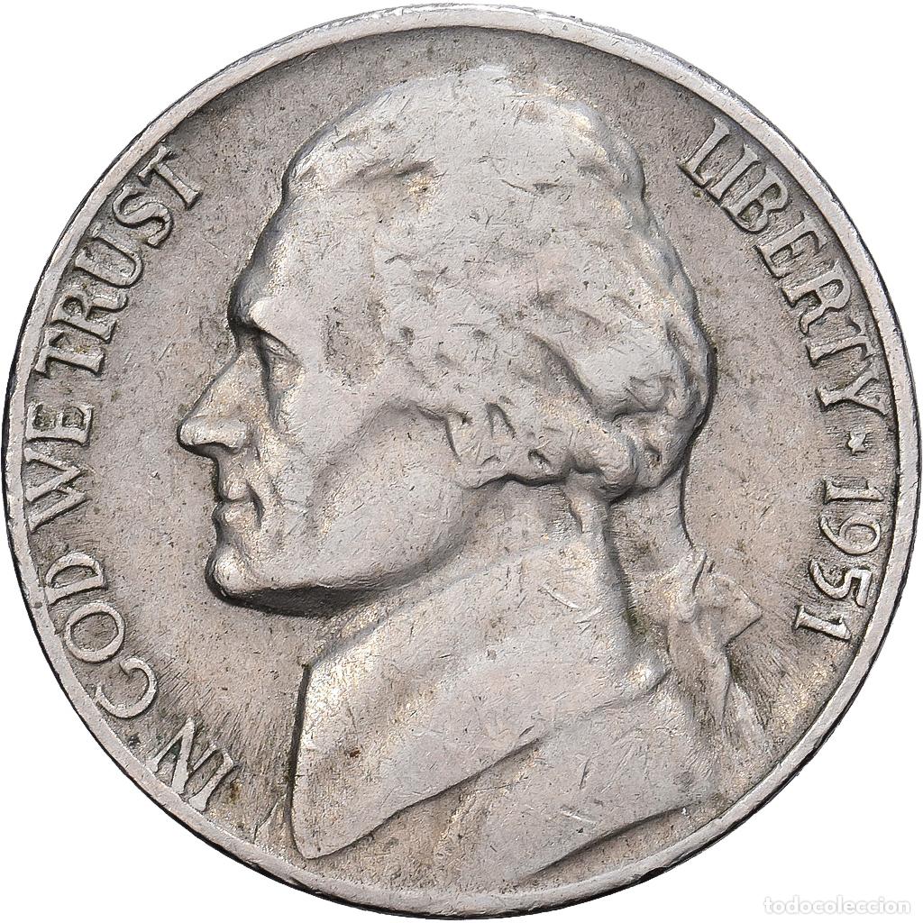 Monedas antiguas de Am&eacute;rica: [#139517] Estados Unidos, 5 Cents, Jefferson, 1951, San Francisco, Cupronickel, BC+