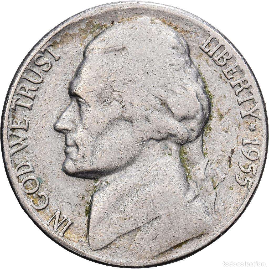 Monedas antiguas de Am&eacute;rica: [#139524] Estados Unidos, 5 Cents, Jefferson, 1955, Philadelphia, Cupronickel, BC+, KM:192