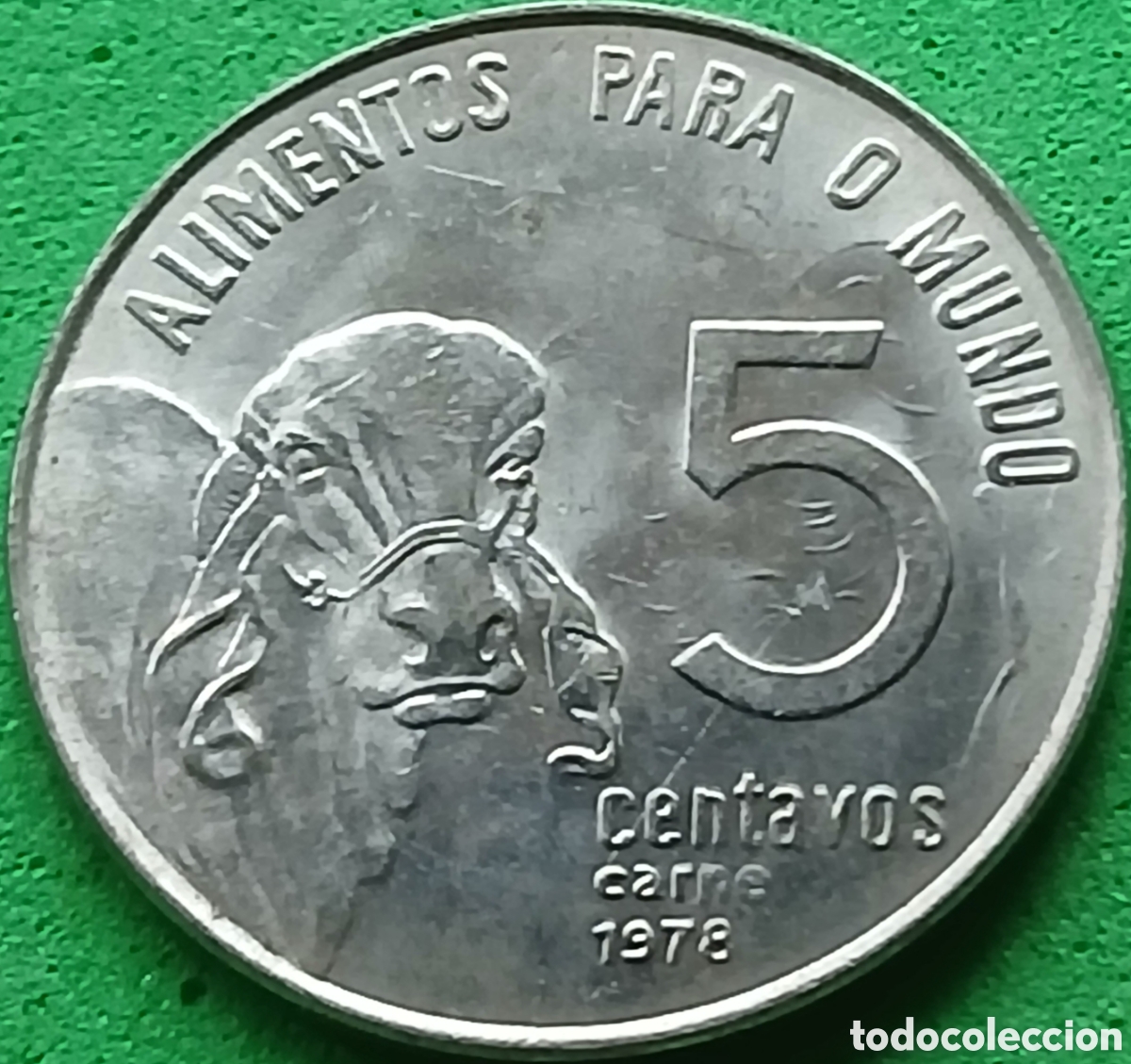 Monedas antiguas de Am&eacute;rica: Brasil 5 centavos 1978 km#587 Ceb&uacute; FAO, RARA (R) , ondas de cabello