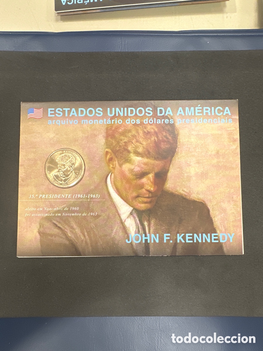 Monedas antiguas de Am&eacute;rica: Moneda de 1 dollar de Estados Unidos presidente John F. Kennedy en cartera a&ntilde;o 2015