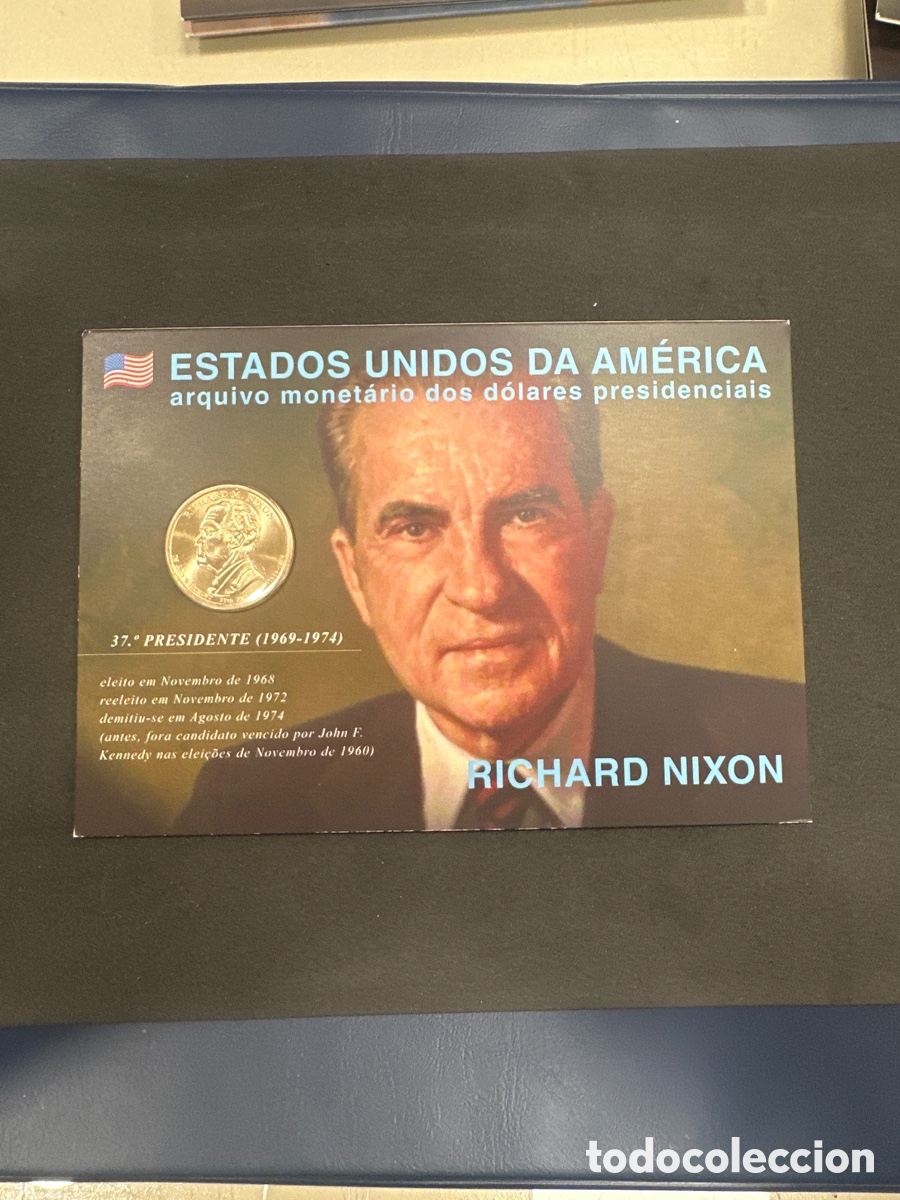 Monedas antiguas de Am&eacute;rica: Moneda de 1 dollar de Estados Unidos presidente Richard Nixon en cartera a&ntilde;o 2016