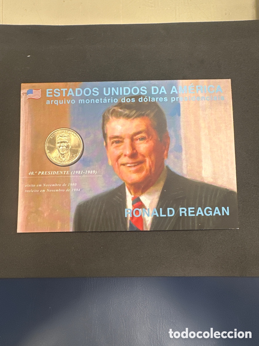 Monedas antiguas de Am&eacute;rica: Moneda de 1 dollar de Estados Unidos presidente Ronald Reagan en cartera a&ntilde;o 2016