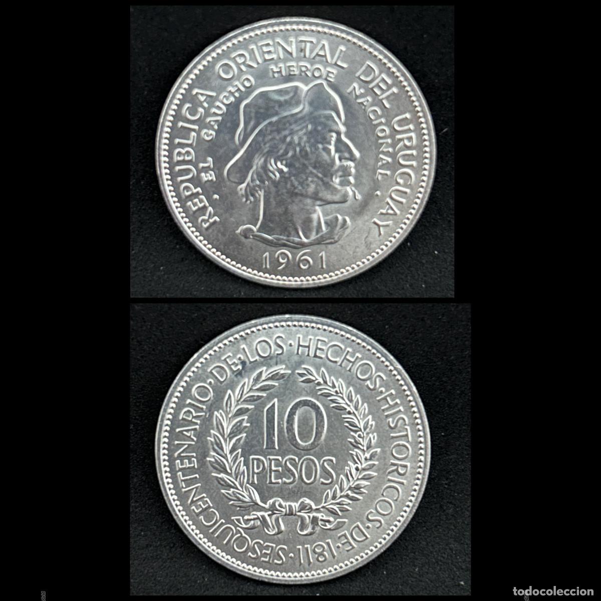 Monedas antiguas de Am&eacute;rica: Moneda de 10 pesos de Uruguay 1961