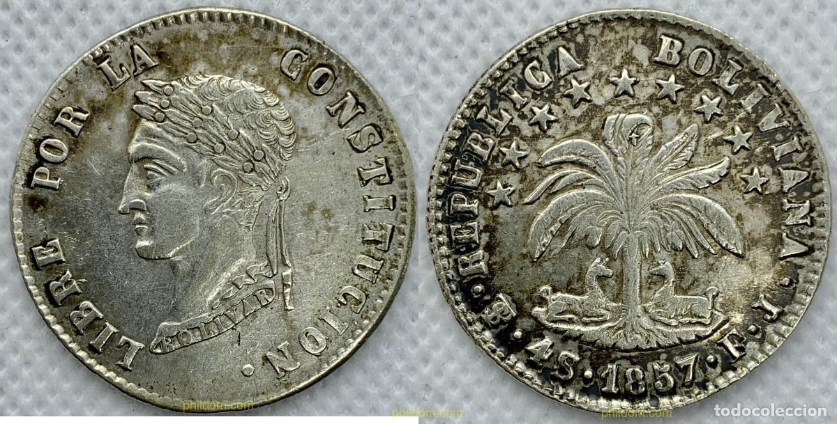 Monedas antiguas de Am&eacute;rica: 2338 BOLIVIA 1857 BOLIVIA 4 SOLES SIMON BOLIVAR 1857