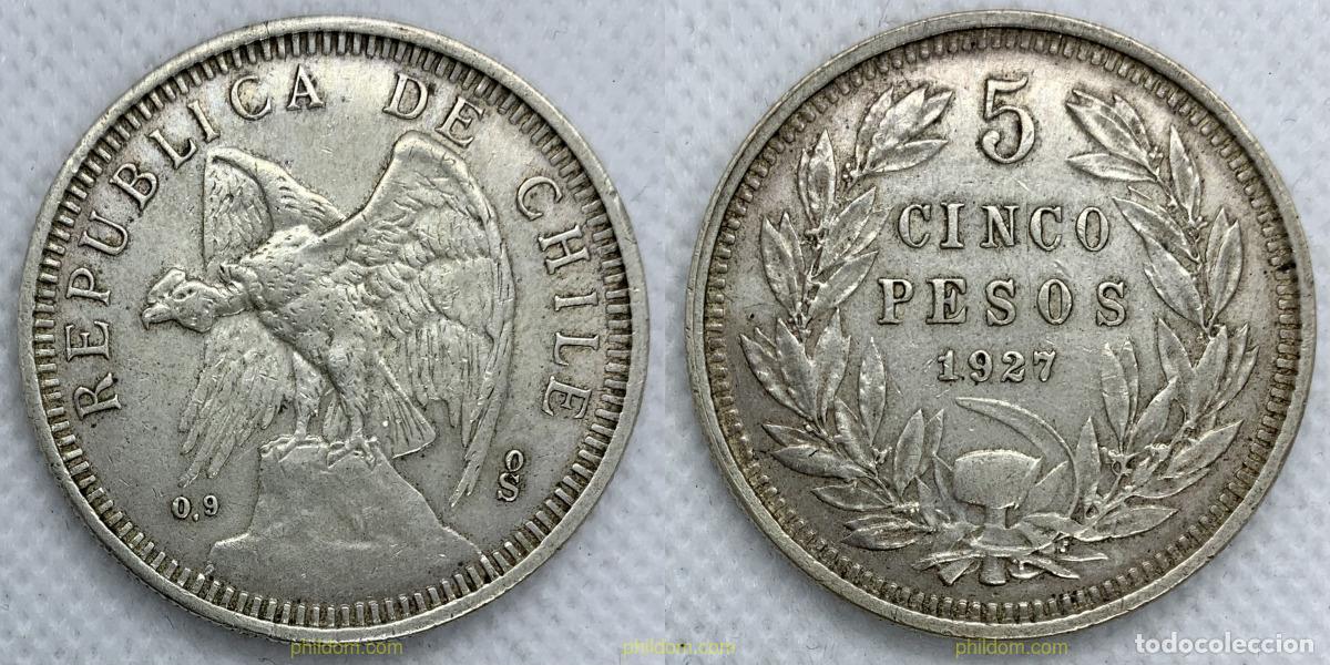 Monedas antiguas de Am&eacute;rica: 2395 CHILE 1927 CHILE 5 PESOS 1927 SILVER PLATA