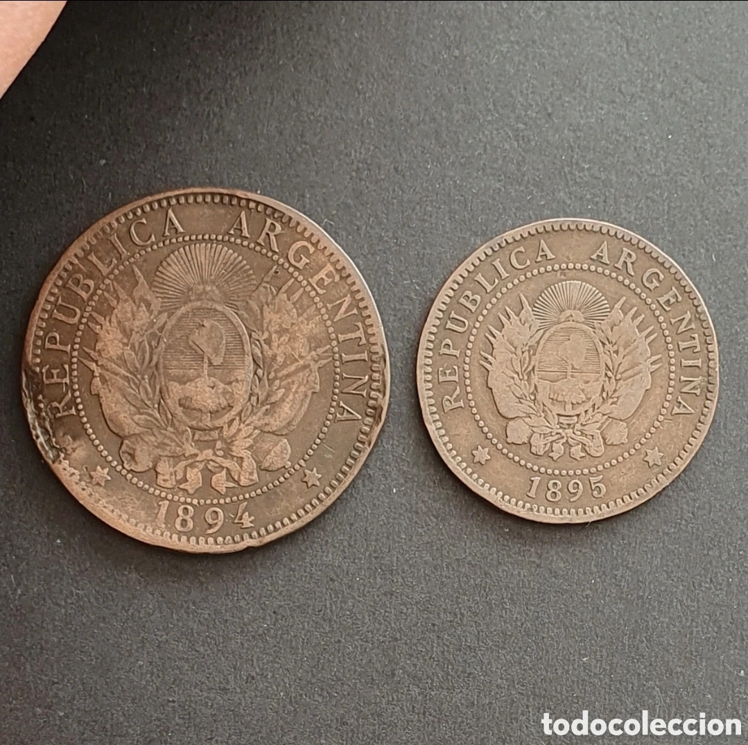 Monedas antiguas de Am&eacute;rica: ARGENTINA 2 CENTAVOS 1894 Y 1 CENTAVO 1895