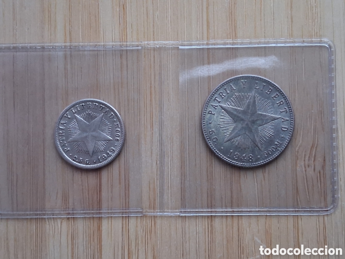 Monedas antiguas de Am&eacute;rica: 2 Monedas Cuba 10 Centavos 1949 y 20 Centavos 1948 SC Plata