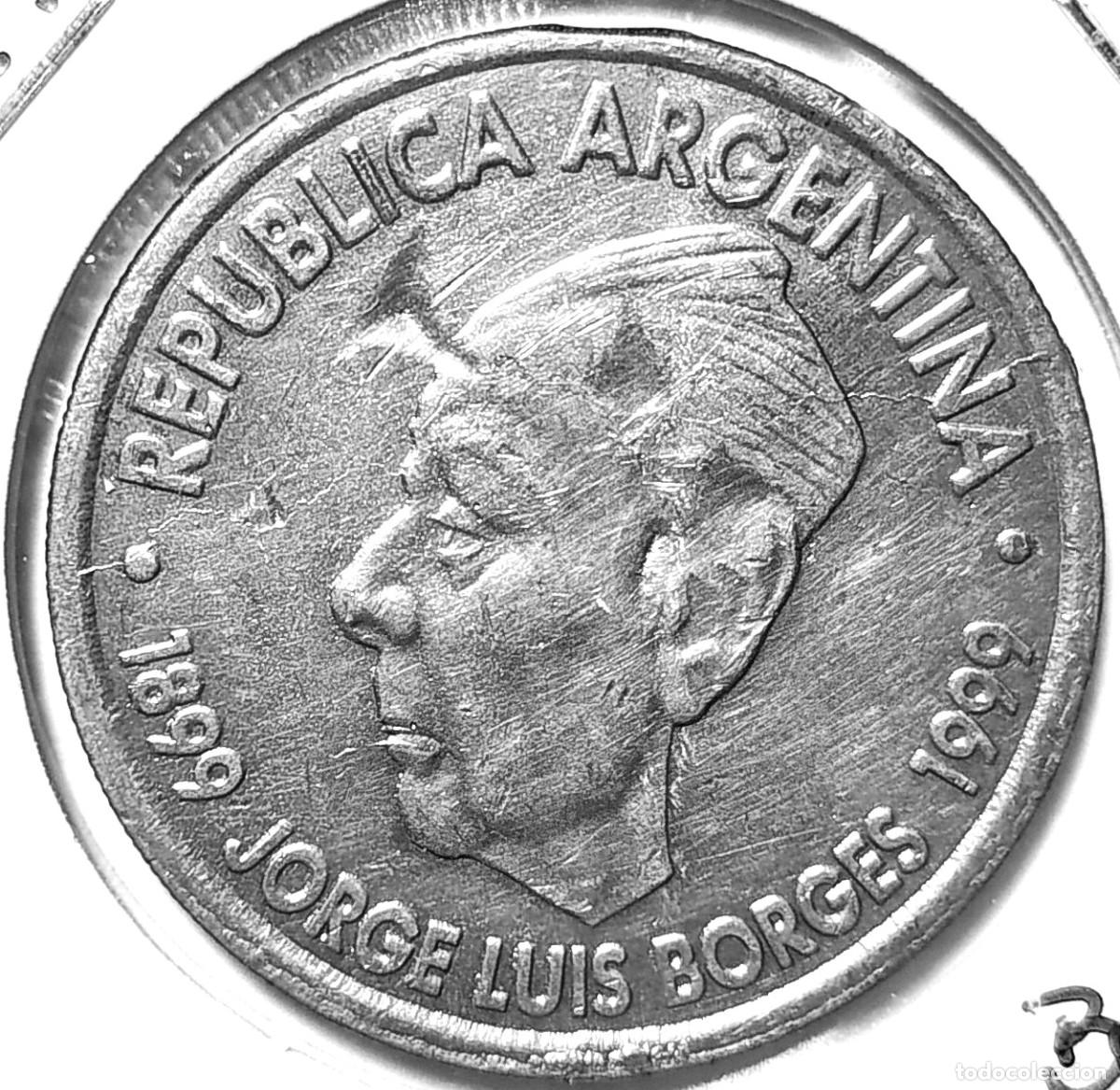 Monedas antiguas de Am&eacute;rica: ARGENTINA - TOKEN COPIA ANTIMONIO - 2 PESOS 1999 - 100&ordm; NACIMIENTO DE JORGE L. BORGES - A - 10,50 GR