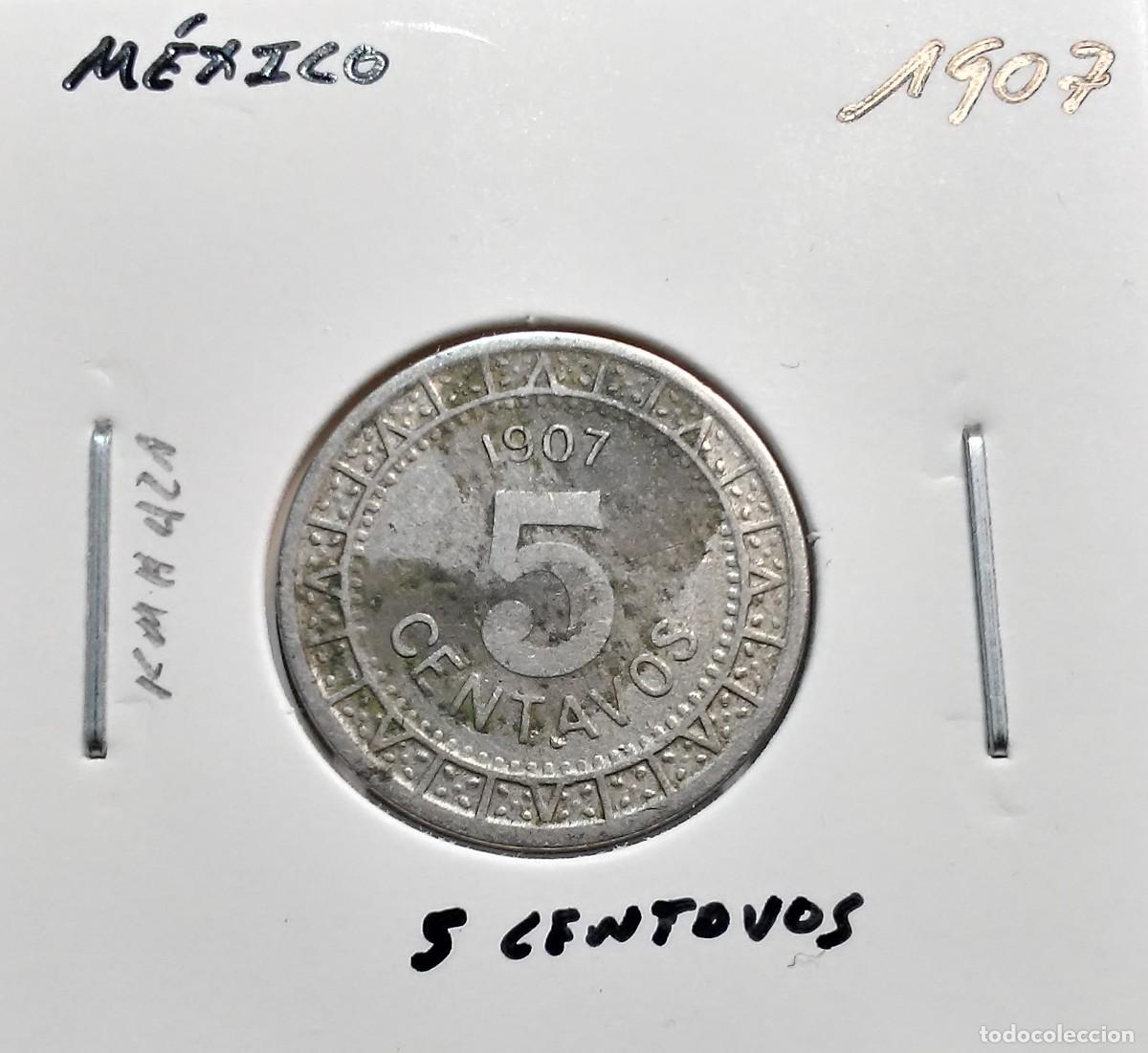 Monedas antiguas de Am&eacute;rica: M&Eacute;XICO 5 CENTAVOS 1907 KM#421 BC+.