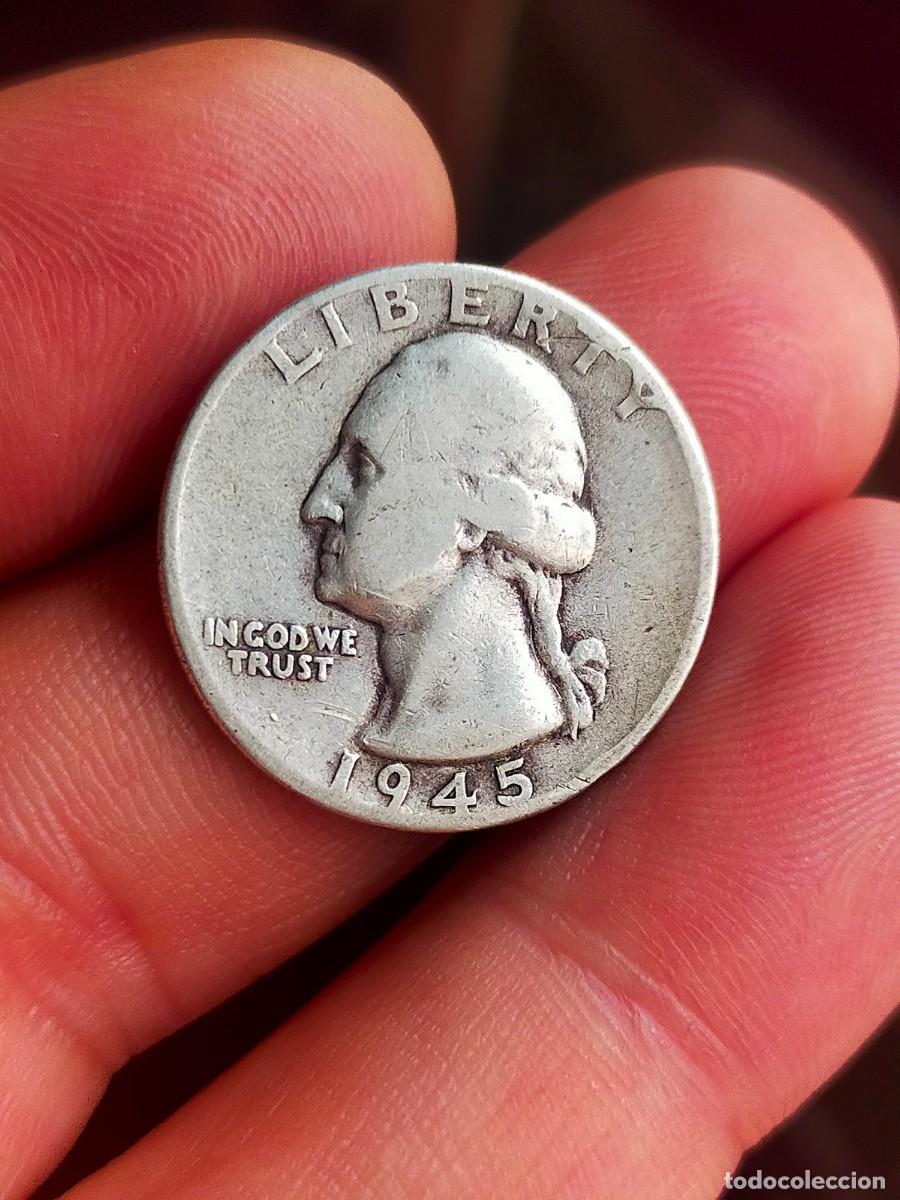 Monedas antiguas de Am&eacute;rica: MONEDA DE 0.25 1/4 QUARTER CUARTO DOLAR DOLLAR ESTADOS UNIDOS USA 1945 PLATA BUENA CONSERVACION