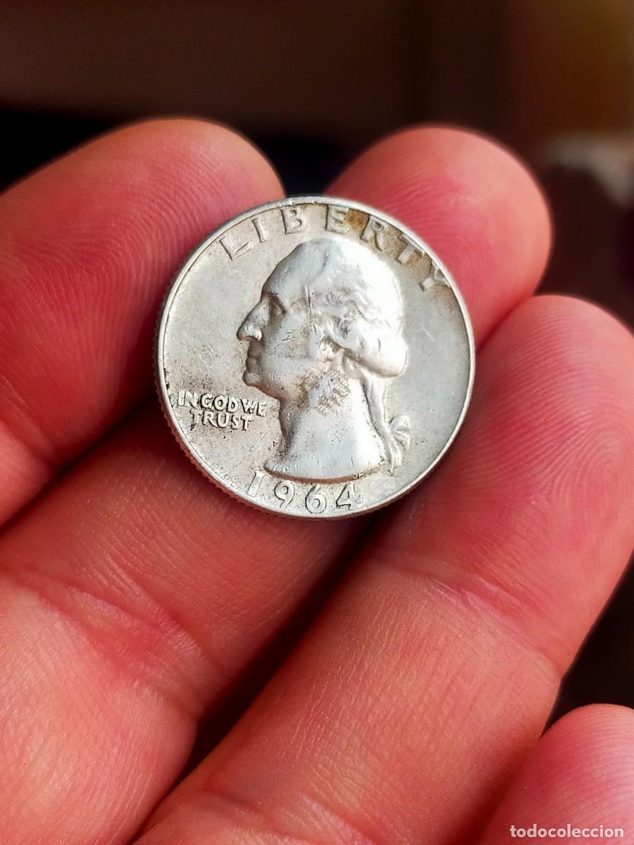 Monedas antiguas de Am&eacute;rica: MONEDA DE 0.25 1/4 QUARTER CUARTO DOLAR DOLLAR ESTADOS UNIDOS USA 1964 D DENVER PLATA