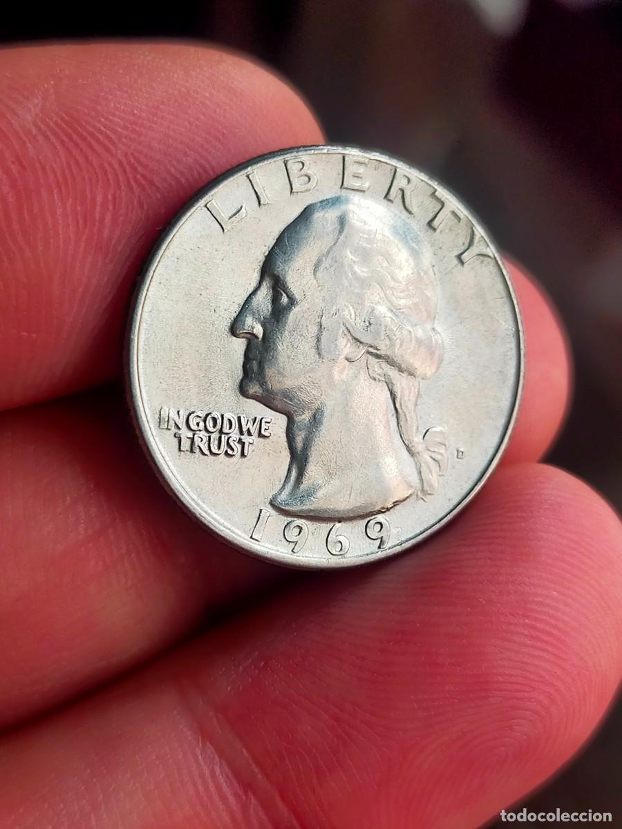 Monedas antiguas de Am&eacute;rica: MONEDA DE 0.25 1/4 QUARTER CUARTO DOLAR DOLLAR ESTADOS UNIDOS USA 1969 D DENVER BUENA CONSERVACION