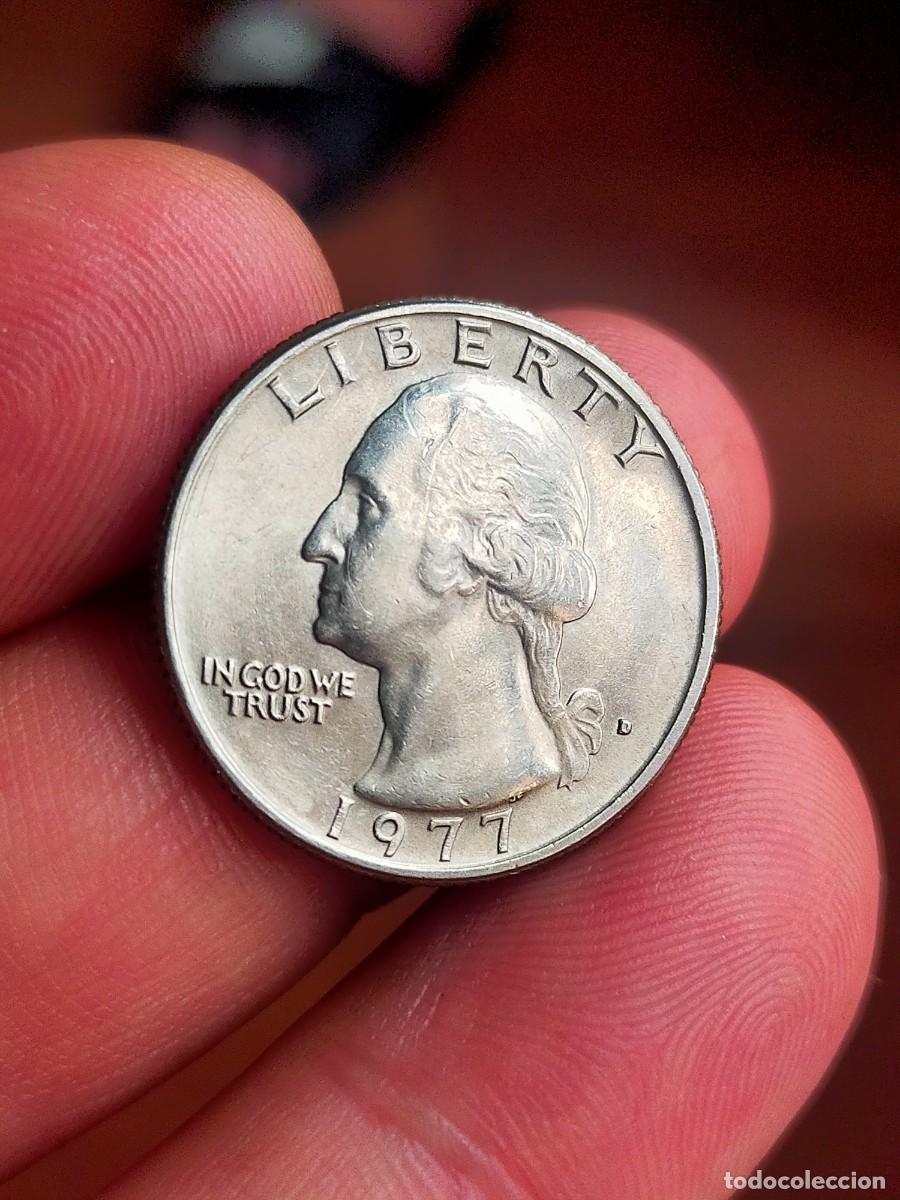 Monedas antiguas de Am&eacute;rica: MONEDA DE 0.25 1/4 QUARTER CUARTO DOLAR DOLLAR ESTADOS UNIDOS USA 1977 D DENVER BUENA CONSERVACION