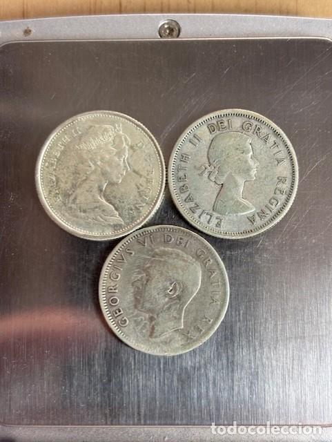 Monedas antiguas de Am&eacute;rica: 3 monedas de 25 cents, Canada, plata