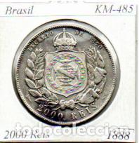 Monedas antiguas de Am&eacute;rica: BRASIL 1888, 2000 REIS, KM-485, AG, EBC, 2 ESCANER