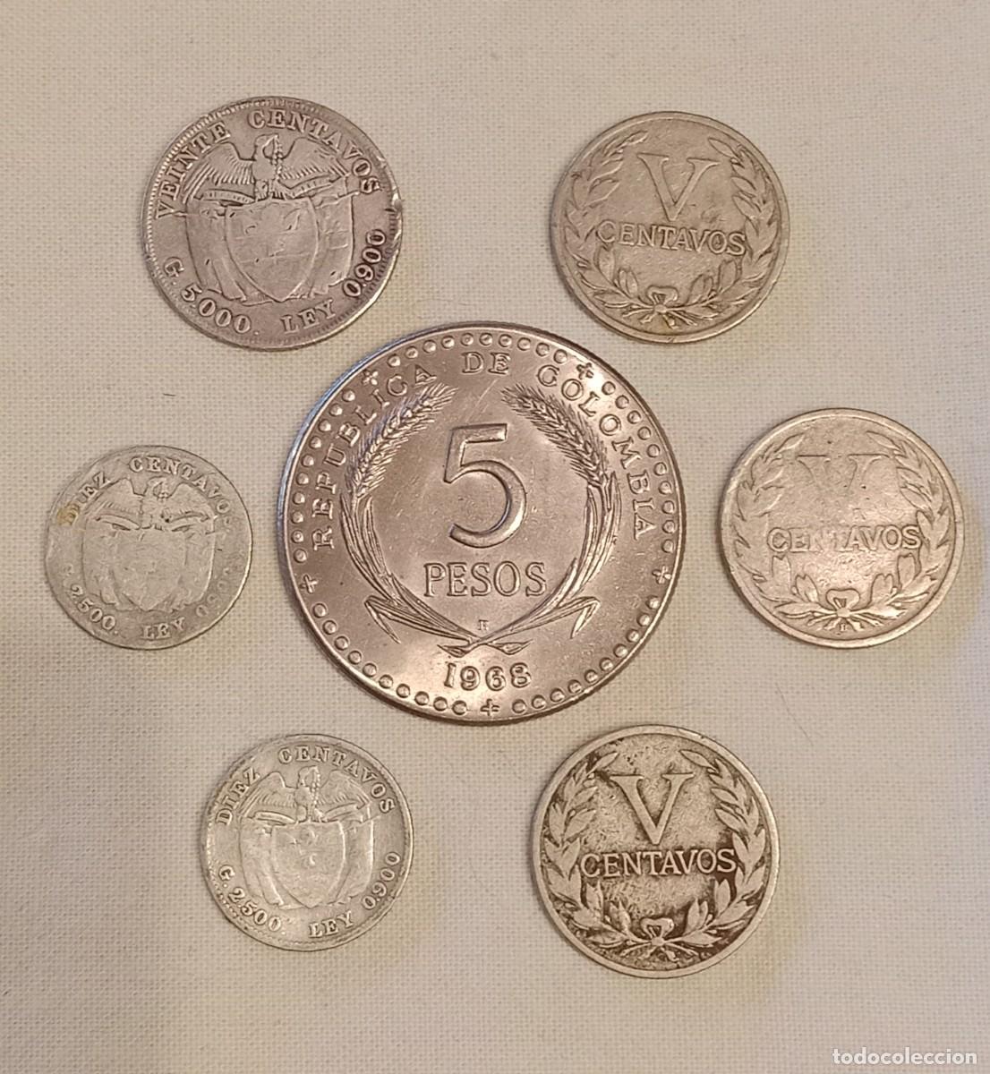 Monedas antiguas de Am&eacute;rica: COLOMBIA lote 7 monedas, 3 de plata.