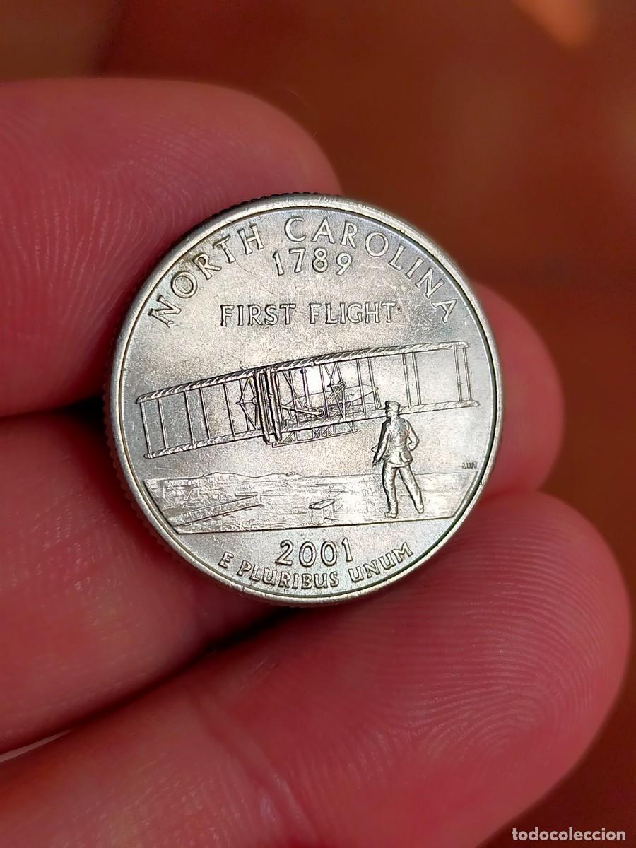 Monedas antiguas de Am&eacute;rica: MONEDA DE 0.25 1/4 QUARTER CUARTO DOLAR DOLLAR ESTADOS UNIDOS USA 2001 P PHILADELPHIA NORTH CAROLINA