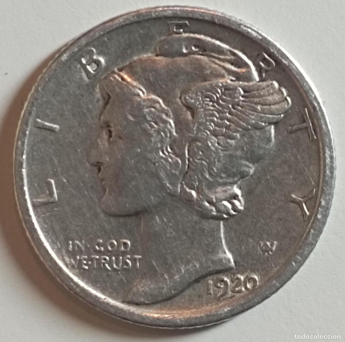 Monedas antiguas de Am&eacute;rica: Moneda de Estados Unidos (USA) one dime &rdquo;Mercury Dime&rdquo; de 1920 de plata