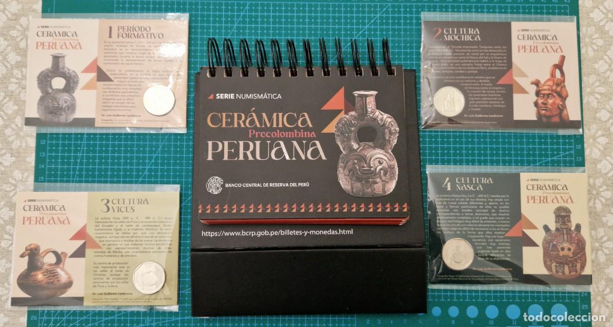 Monedas antiguas de Am&eacute;rica: 4 Bl&iacute;sters + &Aacute;lbum Cer&aacute;mica Precolombina Peruana