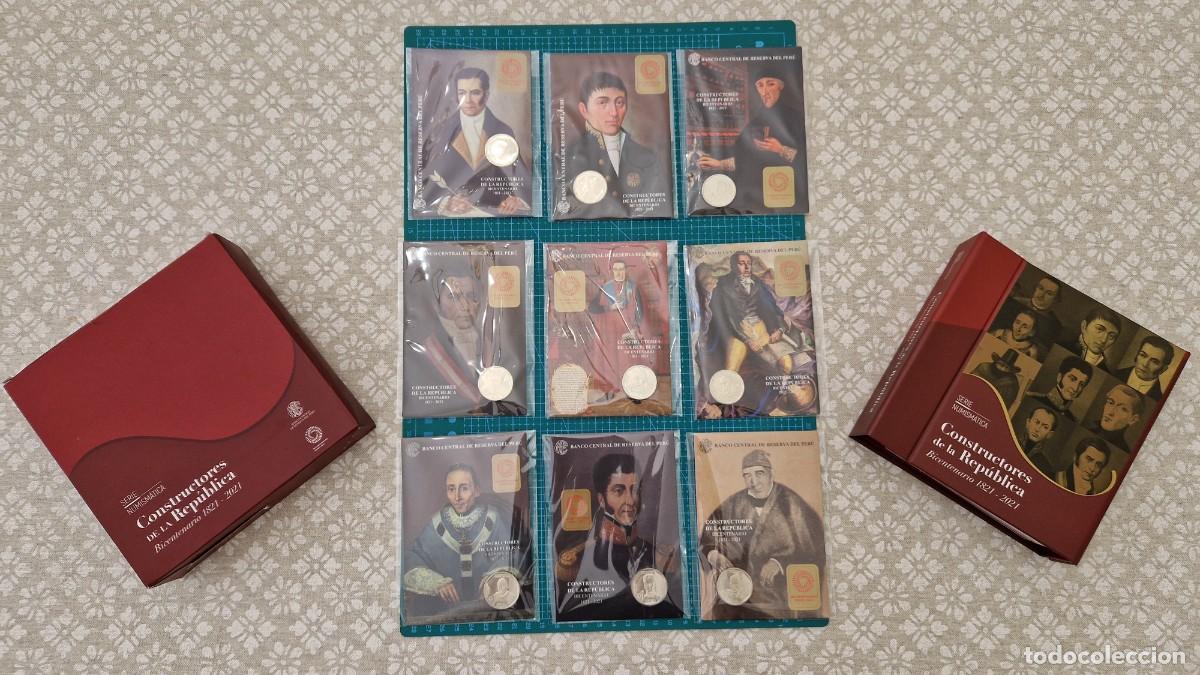 Monedas antiguas de Am&eacute;rica: 9 Blister+&Aacute;lbum Constructores de la Rep&uacute;blica Per&uacute;