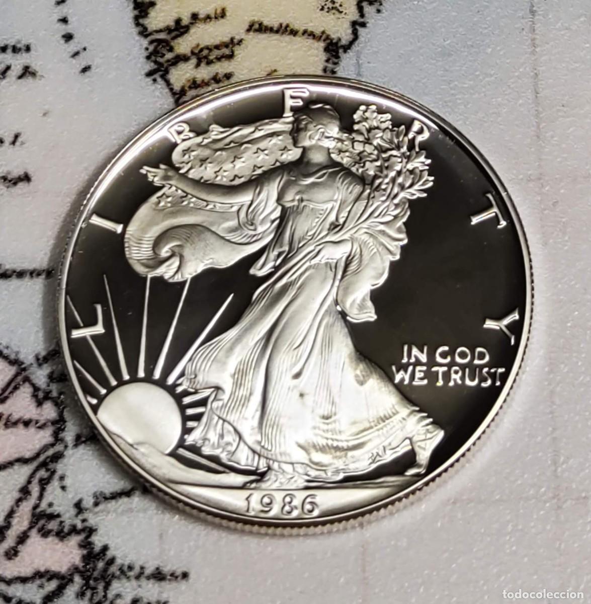 Monedas antiguas de Am&eacute;rica: 1 D&Oacute;LAR de PLATA de ESTADOS UNIDOS de 1986-S.ES 1 ONZA PLATA PURA 999.PROOF