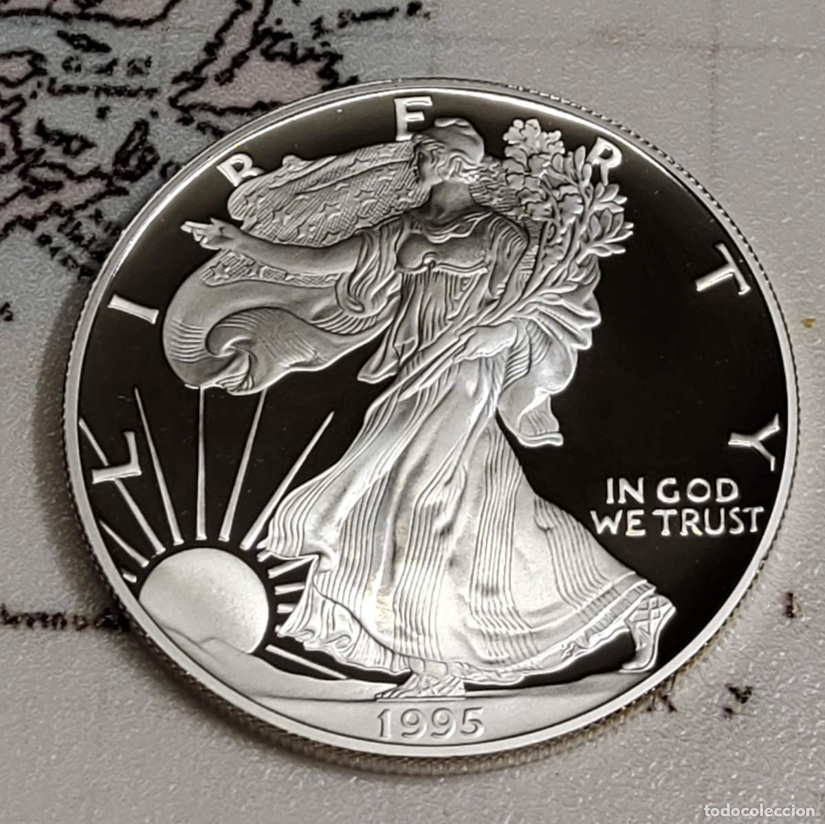 Monedas antiguas de Am&eacute;rica: 1 D&Oacute;LAR de PLATA de ESTADOS UNIDOS de 1995-P.ES 1 ONZA PLATA PURA 999.PROOF