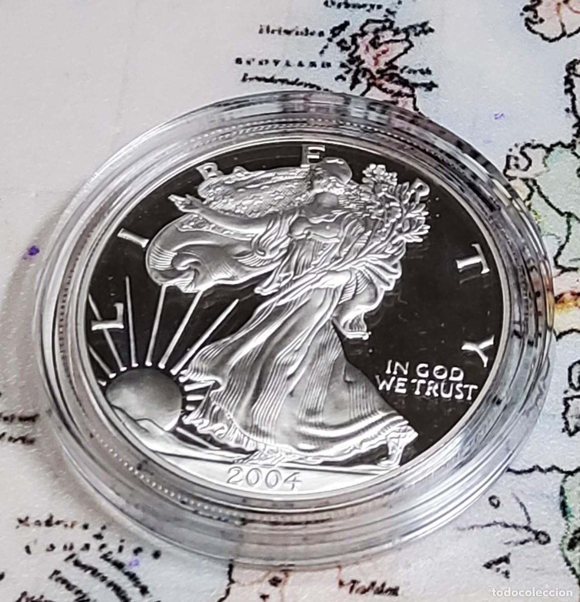 Monedas antiguas de Am&eacute;rica: 1 D&Oacute;LAR de PLATA de ESTADOS UNIDOS de 2004-W.ES 1 ONZA PLATA PURA 999.PROOF