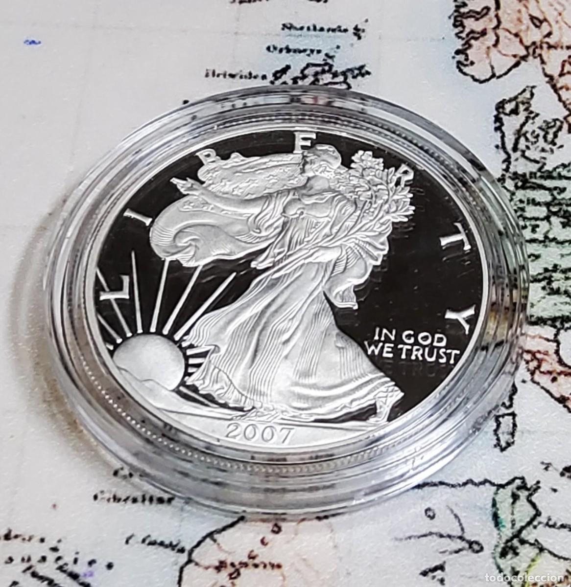 Monedas antiguas de Am&eacute;rica: 1 D&Oacute;LAR de PLATA de ESTADOS UNIDOS de 2007-W.ES 1 ONZA PLATA PURA 999.PROOF