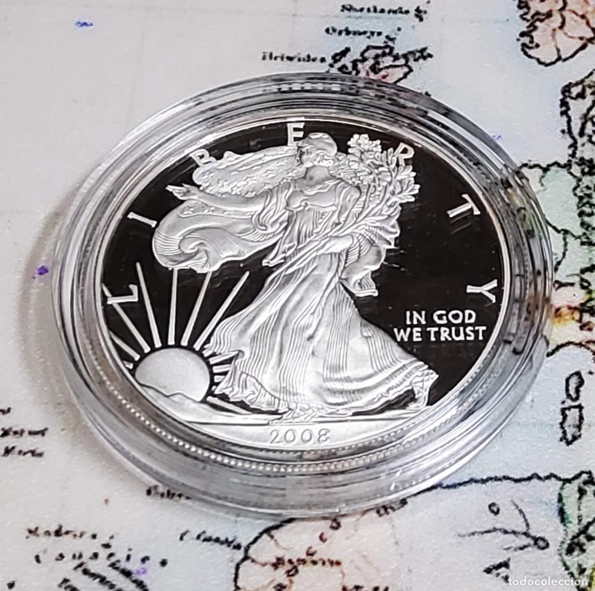 Monedas antiguas de Am&eacute;rica: 1 D&Oacute;LAR de PLATA de ESTADOS UNIDOS de 2008-W.ES 1 ONZA PLATA PURA 999.PROOF