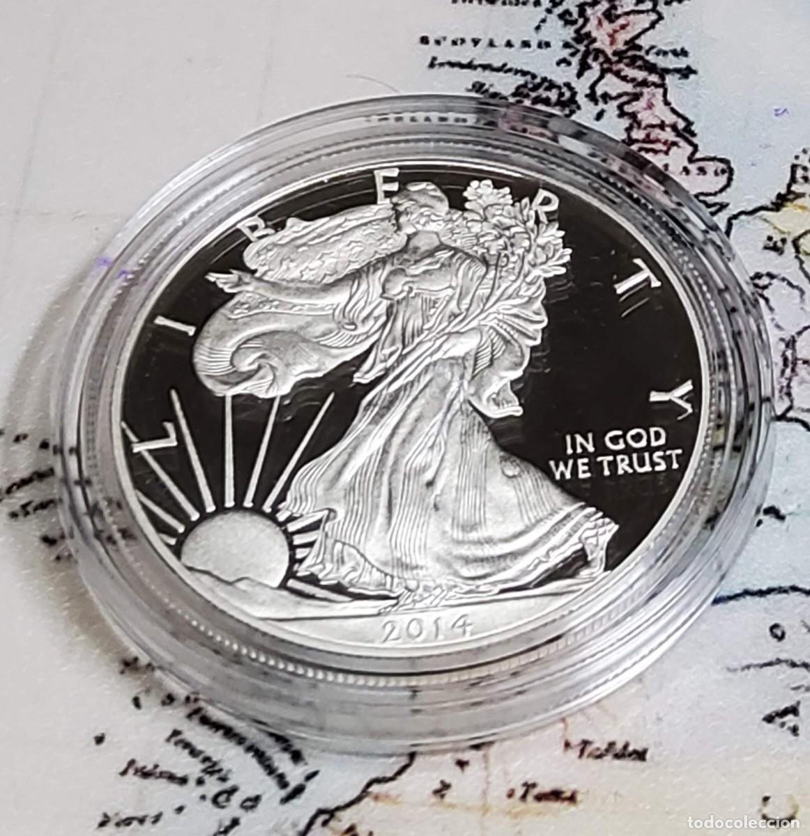 Monedas antiguas de Am&eacute;rica: 1 D&Oacute;LAR de PLATA de ESTADOS UNIDOS de 2014-W.ES 1 ONZA PLATA PURA 999.PROOF