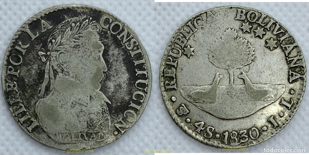 Monedas antiguas de Am&eacute;rica: 2182 BOLIVIA 1830 4 SOLES BOLIVAR 1830 POTOSI