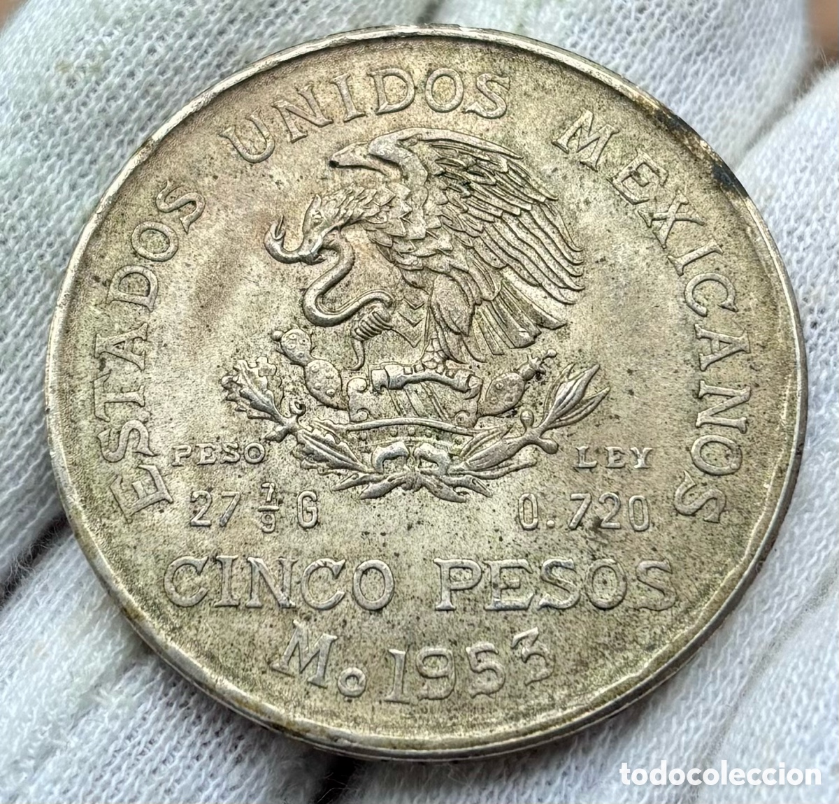 Monedas antiguas de Am&eacute;rica: Moneda PLATA 5 Pesos 1953 . Hidalgo