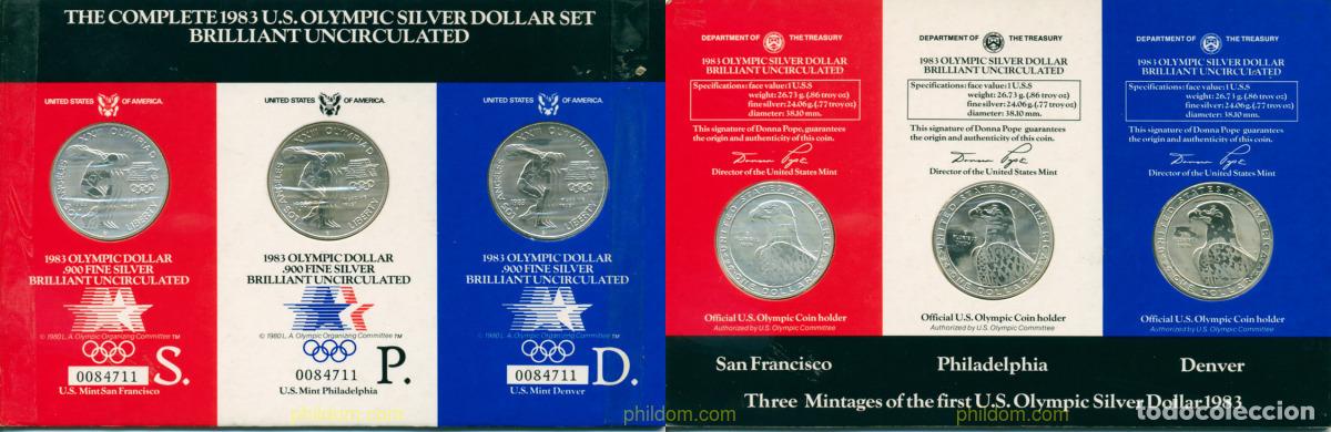 Monedas antiguas de Am&eacute;rica: 1129 ESTADOS UNIDOS 1983 THE COMPLETE 1983 OLYMPIC SILVER DOLLAR SET