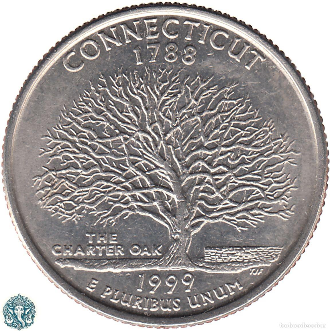 Monedas antiguas de Am&eacute;rica: ESTADOS UNIDOS &frac14; D&oacute;lar Cuarto 1999 Ceca D (Denver) Estado de Connecticut KM#297