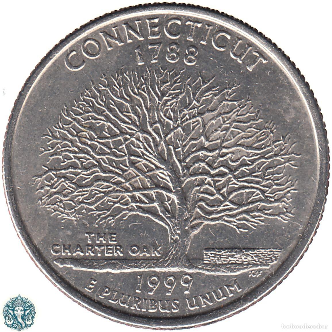 Monedas antiguas de Am&eacute;rica: ESTADOS UNIDOS &frac14; D&oacute;lar Cuarto 1999 Ceca D (Denver) Estado de Connecticut KM#297