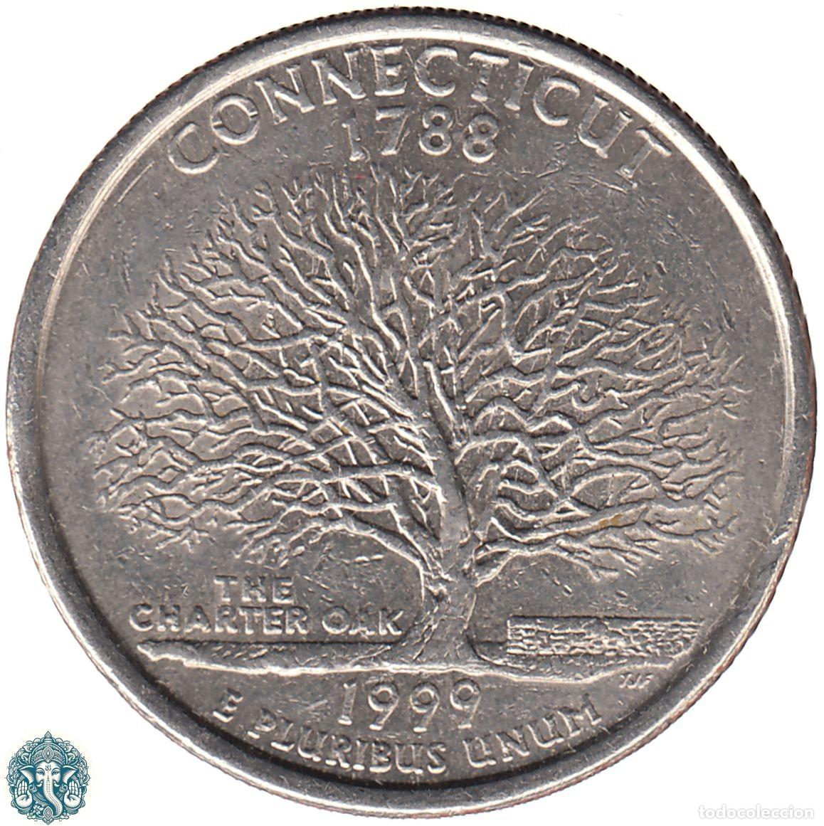 Monedas antiguas de Am&eacute;rica: ESTADOS UNIDOS &frac14; D&oacute;lar Cuarto 1999 Ceca P (Filadelfia) Estado de Connecticut KM#297